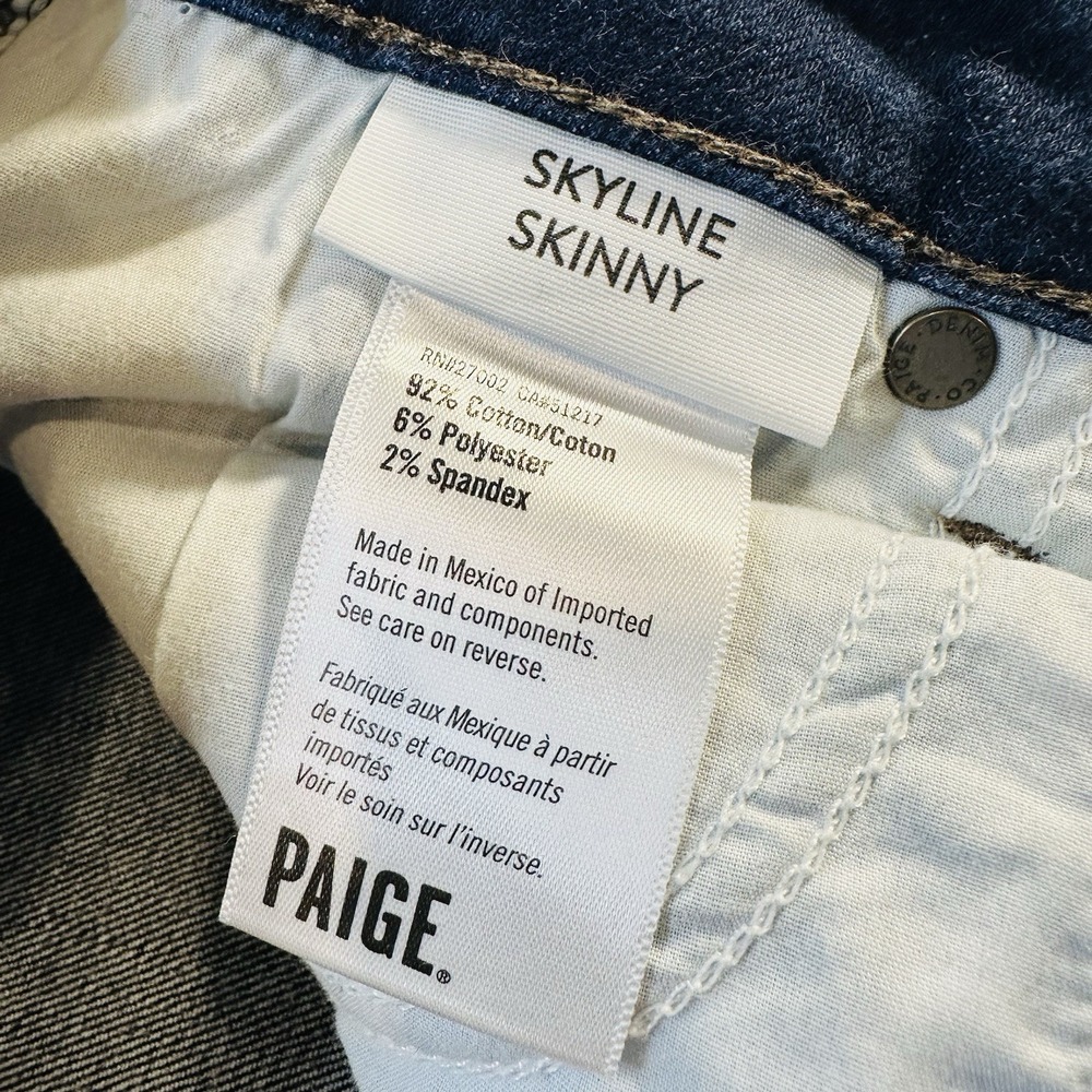 PAIGE Skyline Skinny Jeans Women's - Dark Wash Stretch‎ Blue Denim Pants Sz 29 - Picture 10 of 15